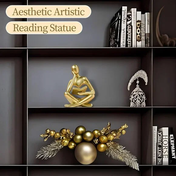 Abstract Art Thinker Statue Reading Sculpture Figurine Modern Home Décor Gold - Picture 4 of 7
